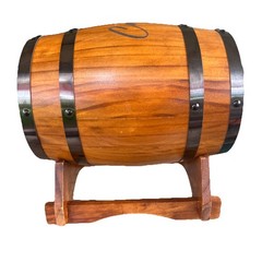 Wedding Card Wood Barrel Gift Card Box On Wooden Stand, Slotted Lid 11″