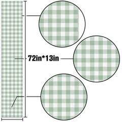 Buxiuer Sage Green Gingham Party Table Runner 13″ x 72″, Multi Color