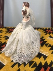 Vintage 1950s Wedding Cake Topper Ceramic Fabric Small Pretty Classic Brunette