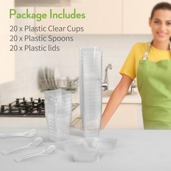 5 oz 60Pcs Plastic Dessert Cups With Lids and 20 cups + 20 spoons + 20 lids