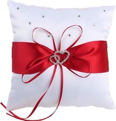 7.8″ Satin Double Hearts Decoration Wedding Ring Bearer Pillow Red