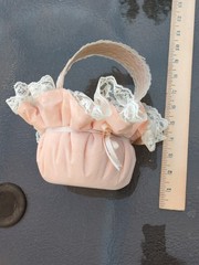 Mid Century Flower Girl Basket Pink Satin Lace Ribbon Wedding Shabby Chic – USED