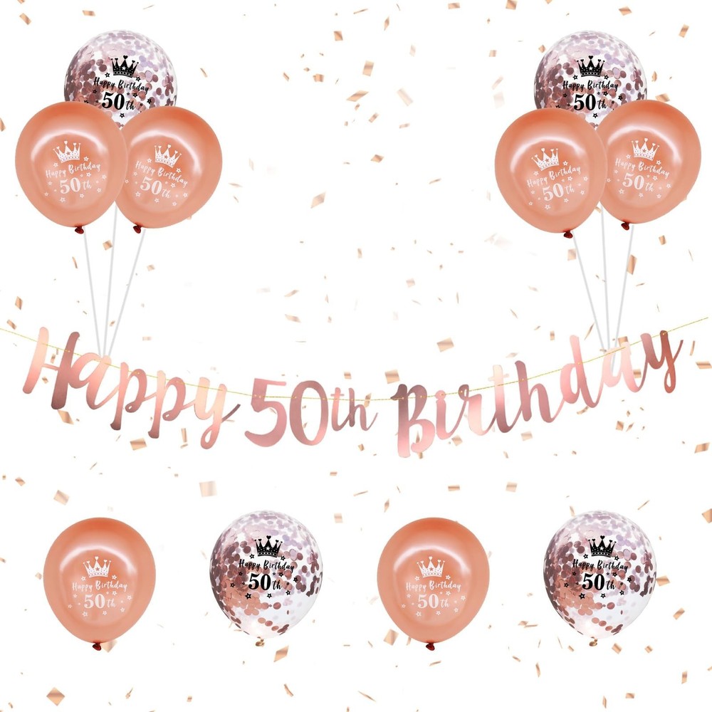 12 PCS Happy 50th Birthday Banner, Rose Gold 50th Birthday Banner Bunting wit…
