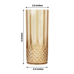 6 Amber Gold 14 oz Crystal Plastic Drinking Glasses Party Events Tableware