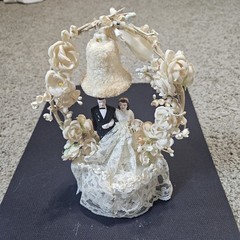 Vintage Wedding Cake Topper: Fabric Flowers, lace, plastic