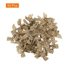 50Pcs Mini Gingham Ribbon Bow 1.5″ Checkered Fabric Satin Brown and Light Yellow