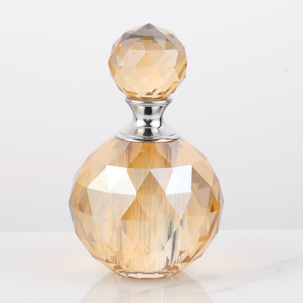 JOASURA 14ML Crystal-Glass Empty Perfume Bottle,Circle 0.5 Ounces, Champagne