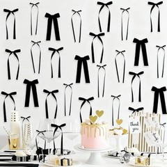 Bow Party Decorations, Satin Ribbon Bows Wall Decor Backdrop Kit, 40PCS Black