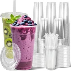 32 oz Sets Clear Plastic Cups with Lids and Straws, Sturdy & Food Safe 32oz 50