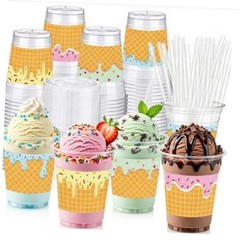 Jingmore Set 12oz Clear Ice Cream Party Cup Disposable Plastic Dessert 48