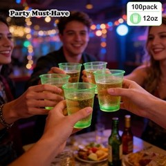 100 Pack 12 oz Clear Plastic Cups Party Cups – Disposable Wine 12oz Green