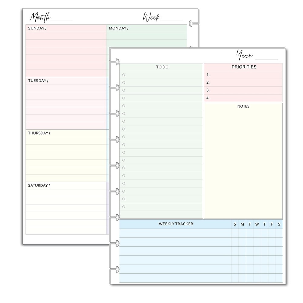 Undated Weekly Planner Inserts, Fits 9 Disc Medium Size Planners Calendar Ref…