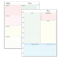 Undated Weekly Planner Inserts, Fits 9 Disc Medium Size Planners Calendar Ref…