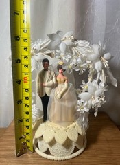 Vintage 1950s Wedding Cake Topper Bride Groom Floral Arch Ivory