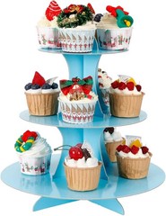 Sturdy 3-Tier Dessert Display Stand in Light Blue for Events, Holds 16 Cupcakes