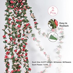 2Pcs 16.4Ft Flower Garland Artificial Rose Vines for Bedroom, Cute Fake