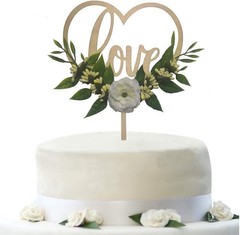 Rustic Wooden Wedding Cake Topper Love Heart Bridal Shower Decor 7×10”