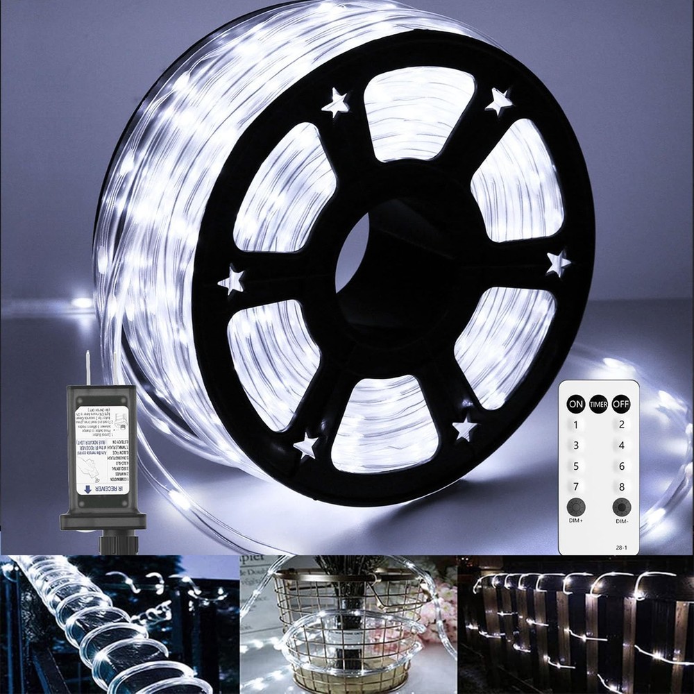 100Ft 720 LED Rope Lights Outdoor Waterproof with Remote, 8 Modes and 4 Brigh…