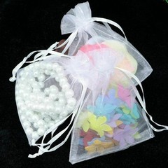 200 PACK Premium Sheer Organza Bags, White Wedding Favor Bags, Jewelry Gift Bags