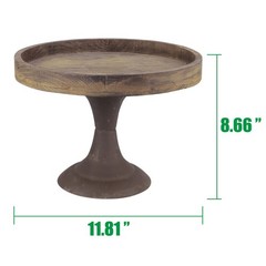 Stonebriar Rustic Worn Natural Wood and Metal Pedestal Tray, 11.8″, Brown