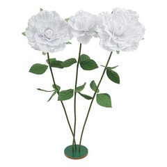 3 Heads Giant Artificial Flowers With Base White Rose 55in Height Handmade