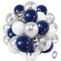 Zesliwy Navy Blue Silver Balloons Kit,50pcs 12inch 12inch, White Sliver