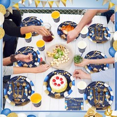 Sunnychicc 400 Pcs Happy Retirement Party Supplies Blue Gold Retirement