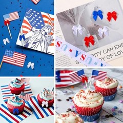 150 Pcs 4th of July 1″ Mini Satin Ribbon Bows, Tiny 150PCS-red white blue