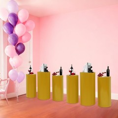 6Pcs Cylinder Pedestal Stands, Metal Display Stands For Wedding Birthday Decor