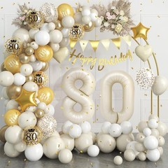80th Birthday Decorations Sand White Gold,80th Balloon Arch Garland Kit With …