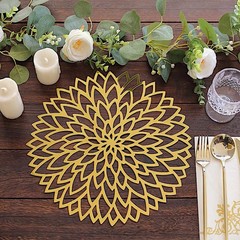 6 Metallic Gold 13″ Laser Cut Hibiscus Flower Cardboard Placemats Party Events