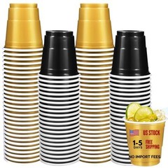 Vumdua 100 Pack 2 oz Plastic Shot Glasses – Disposable Shot Cups – Black & Gold