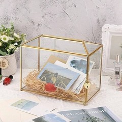 Gold Glass Card Box with Lock 10.2×5.9×8.3 Inches