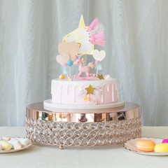 1 Tier ROSE GOLD METAL 13.5″ Cake Stand Crystal Beads Cupcake Wedding Dessert