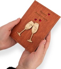 Wooden Happy Anniversary Card with Holder – Unique Wedding Keepsake Gift