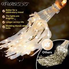 100PCS Light up Wedding Wands with Ribbons & Bells, Romantic 100 PCS, White