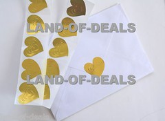 50 Gold Wedding Envelope Seals Sticker Embossed Heart Shape Seal