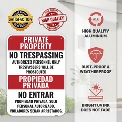 2PC Private Property No Trespassing Spanish Signs, 14 x 10 Inches – Aluminum …
