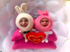 Personalized 3D Faces Stuffed Toys – Love Rabbit Couple on Sofa