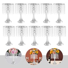 Set Of 10 Silver Tabletop Flower Stands 13.8 in Acrylic Crystal
