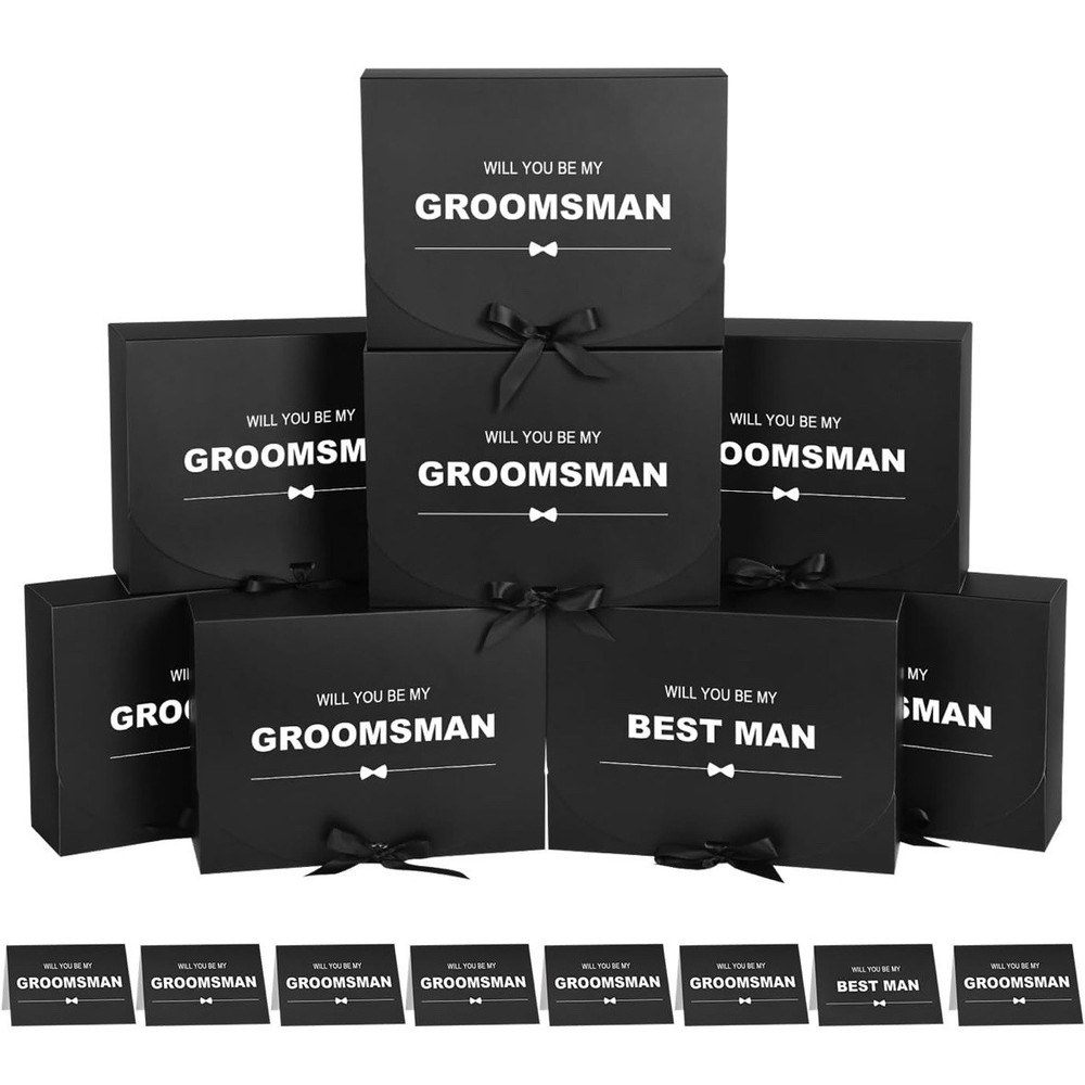 8Pack Groomsmen Proposal Box w/ Card (7 Groomsmen Boxes,1 Best Man-10.6×7.9×3.1”