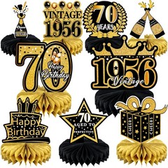 9 Pcs 70th Birthday Decoration for Men Women Happy 70th, 70th-black and Gold