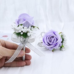 2Pcs Light Purple Rose Corsage and Boutonniere Set, Artificial Wrist Corsage …
