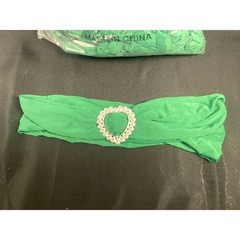 60 Pack Green Spandex Chair Sashes with Rhinestone Heart Buckle Wedding Decor