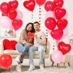 60Pcs Pink and Red Heart Shaped Balloons, Red Valentine’s Day Balloons Set