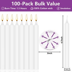 100 Pack 5 Inch White Taper Candles with Drip Protectors, 5 inches,