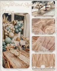 Beige Cheesecloth Table Runner 10 Ft 1 Pcs Gauze Table Runner 120″ x 35″