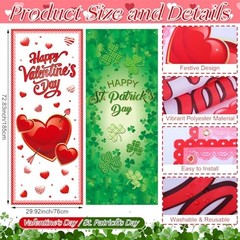 2 Pcs Valentine‘s Day and St. Patricks Day Door Covers Polyester Two festivals