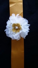 Wedding White Gold Flower Wrist Corsage, Prom, Homecoming, Military Ball,Boda,