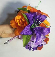 Orange Purple Lavender Rose Tiger Lily Bridal Wedding Bouquet Accessories